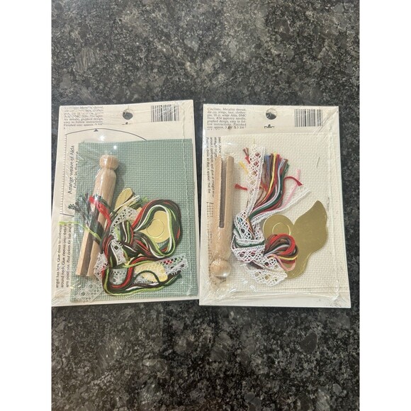 Vintage Set SNOWMAN ANGEL HEARTS ‘n Apron Clothespin Ornament Cross Stitch Kits - Picture 2 of 2